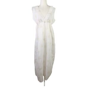 Vintage 70s cream and pink babydoll maxi nightgown dress M